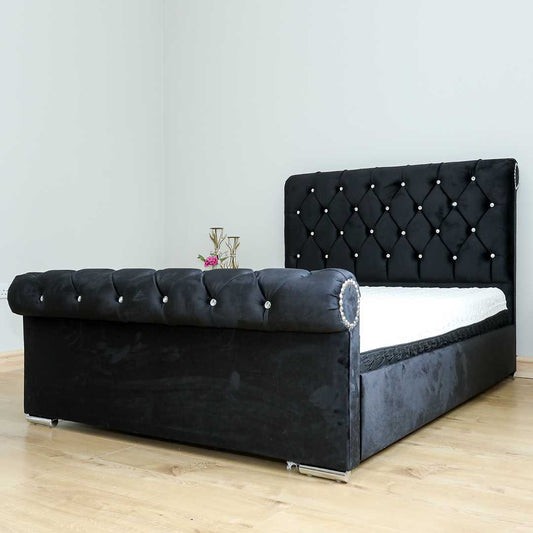 Chesterfield Sleigh Upholstered Bed and Mattress Set