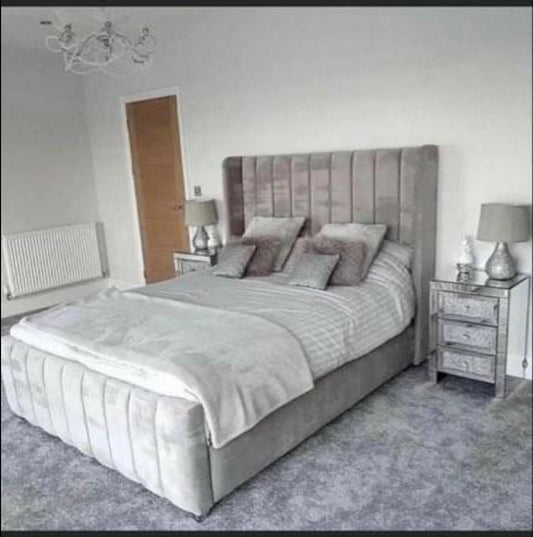 Linear Wing Back Upholstered Bed and Mattress Set