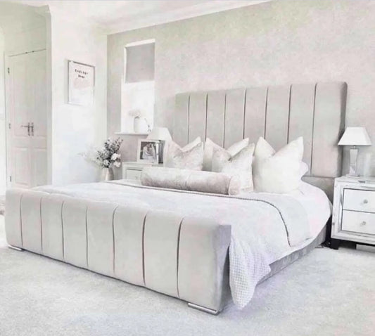 Panel Lines Upholstered Bed Frame and Mattress Set