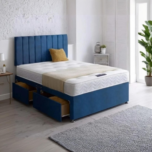Panel Lines Divan Bed With Mattress and Optional Storage Drawers